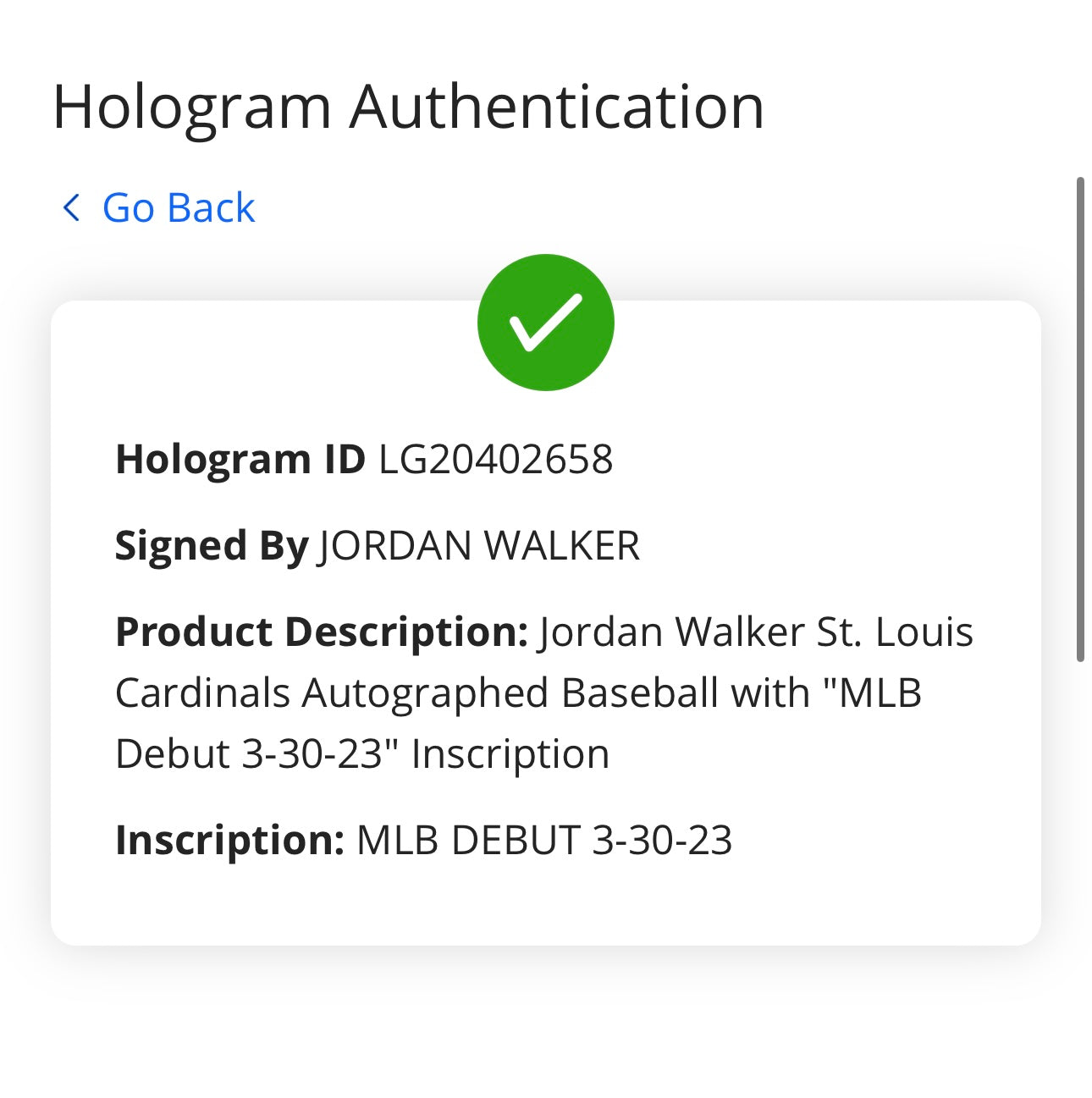 BOLA FIRMADA JORDAN WALKER Inscripción “MLB DEBUT 3-30-23”