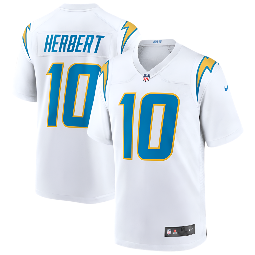 Hombre Nike Justin Herbert White Los Angeles Chargers Game Jersey