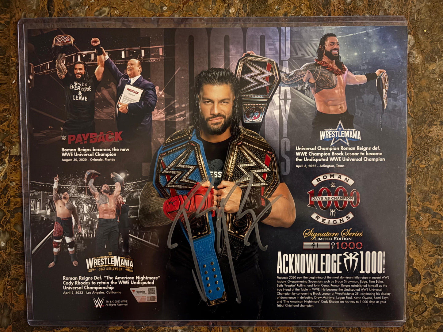 Roman Reigns Autografiada "1000 Days as Champ" 11" x 14" FOTO Fanatics